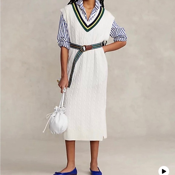 Polo Ralph‎ Lauren Women's Cable-Knit Cricket Sweater Dress Cream SMALL NWT $498 - Picture 1 of 12